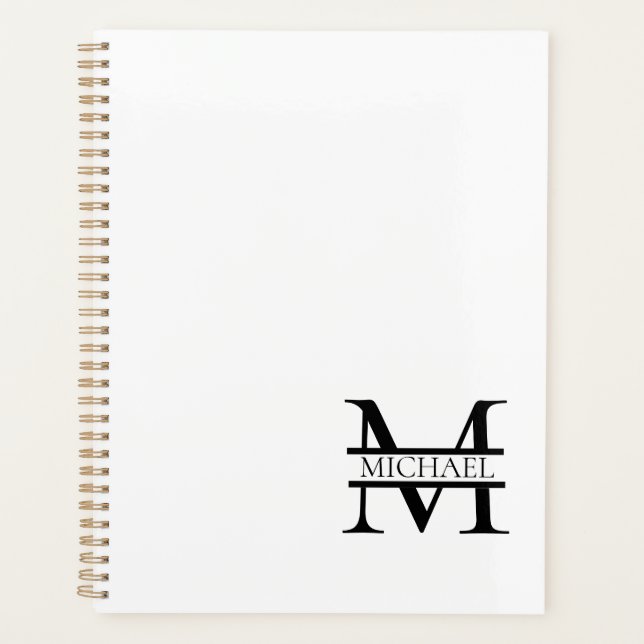 Personalised Elegant Monogram and Name White Planner (Front)
