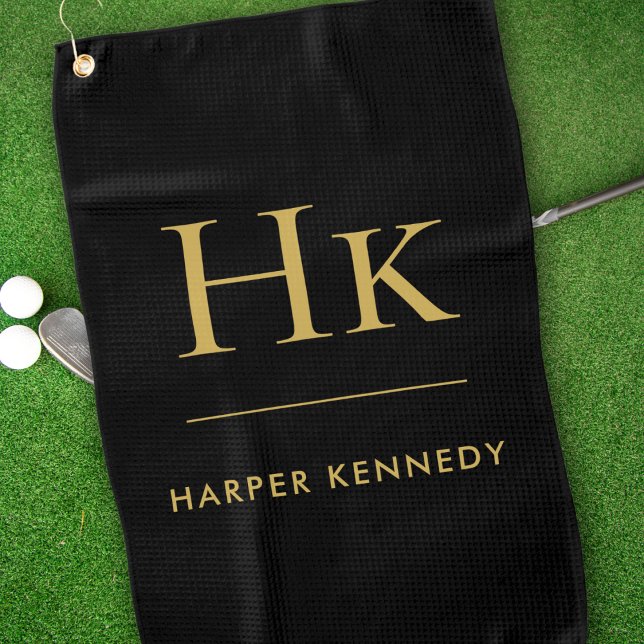 Personalised Elegant Monogram Black Golf Towel (Creator Uploaded)
