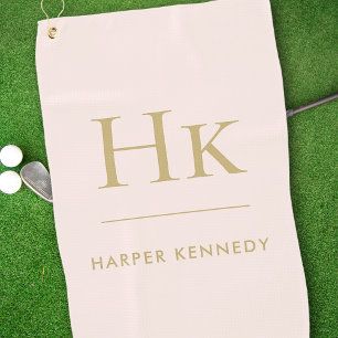 Personalised Elegant Monogram Blush Pink Gold Golf Towel