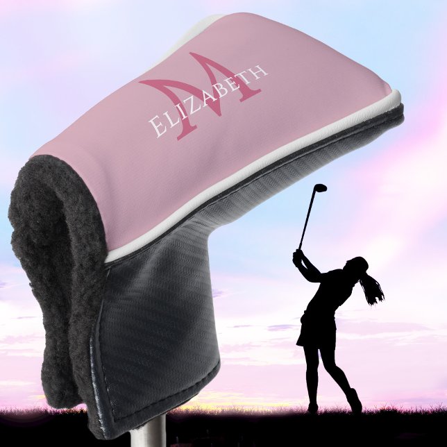 Personalised Elegant Monogram Name Initial Pink Golf Head Cover (Personalized Elegant Monogram Name Initial Pink Golf Head Cover)