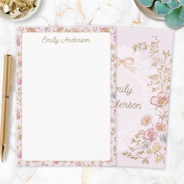 Personalised Elegant Monogram Pretty Flower Floral Card (Front and Back)