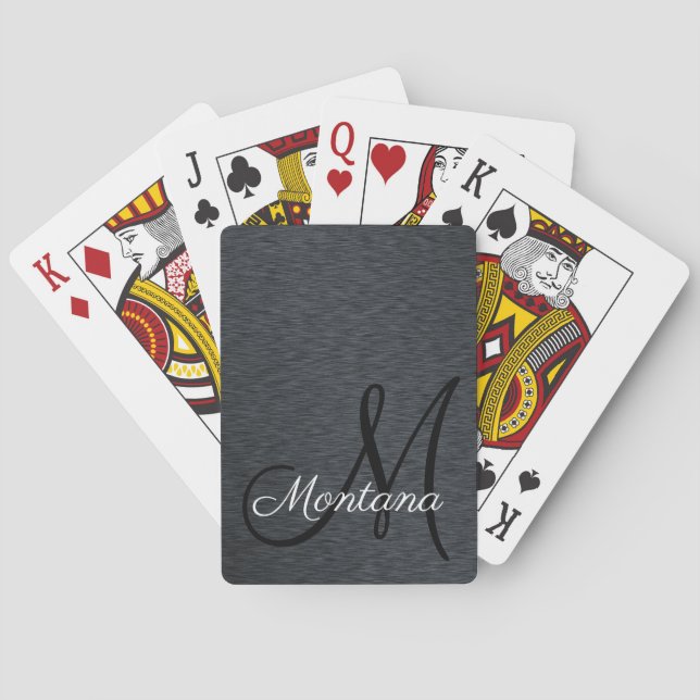 Personalised Elegant Monogram Script Black Playing Cards (Back)