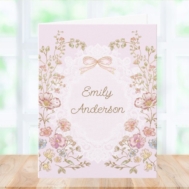 Personalised Elegant Monogram Watercolor Floral Note Card (Front side)