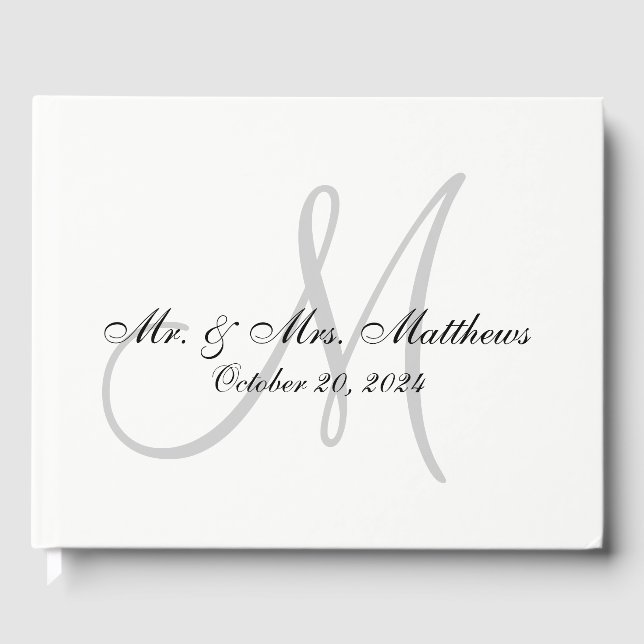 Personalised Elegant Monogram with Photo Wedding Guest Book (Front)
