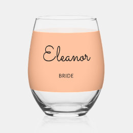Personalised Elegant Monogrammed Wedding Bride Stemless Wine Glass