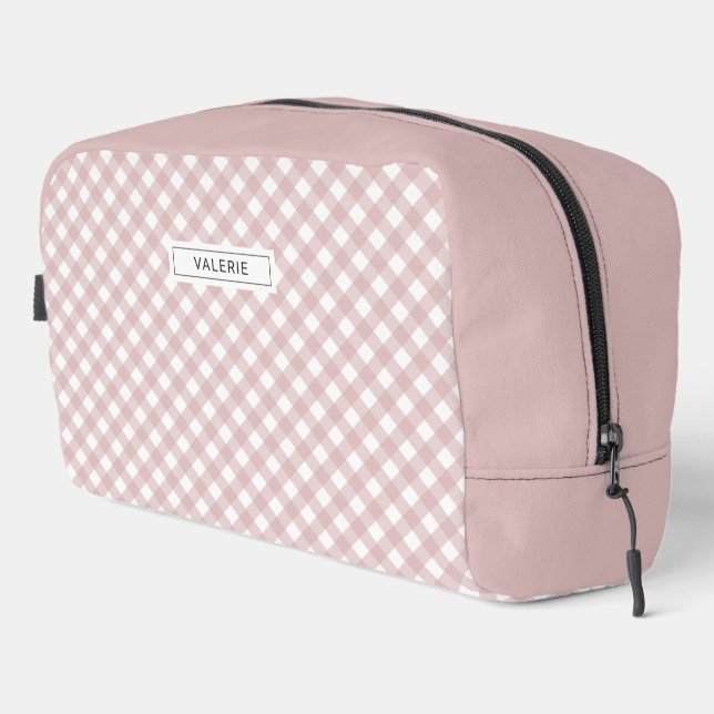 Personalised Elegant Muted Pink Plaid Pattern Dopp Kit (Right Corner)