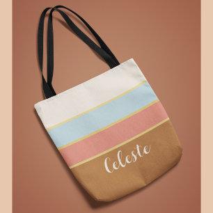 Personalised Elegant Name Summer Striped Tote Bag