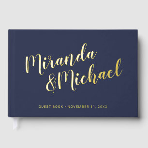 Personalised Elegant Navy and Gold Wedding Guest Book