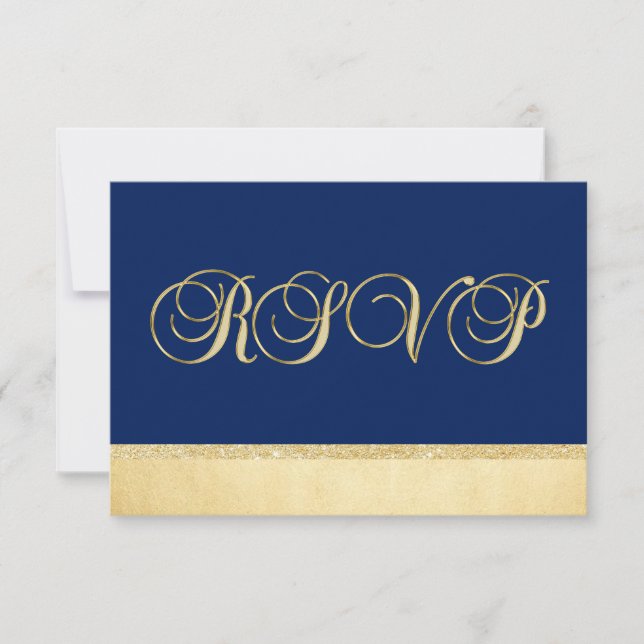 Personalised Elegant Navy Blue Gold RSVP Wedding Card (Front)