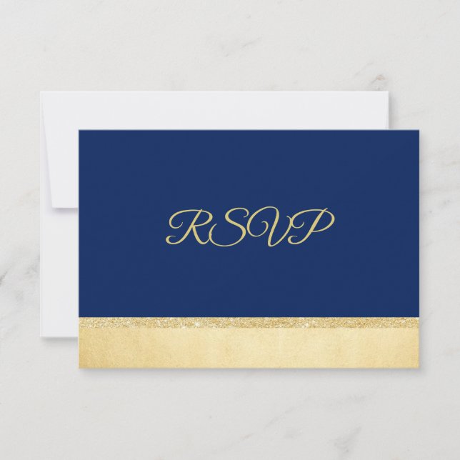 Personalised Elegant Navy Blue Gold RSVP Wedding Invitation (Front)