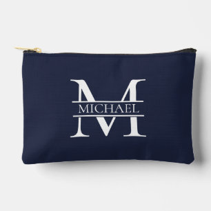 Personalised Elegant Navy Blue Monogram and Name Accessory Pouch