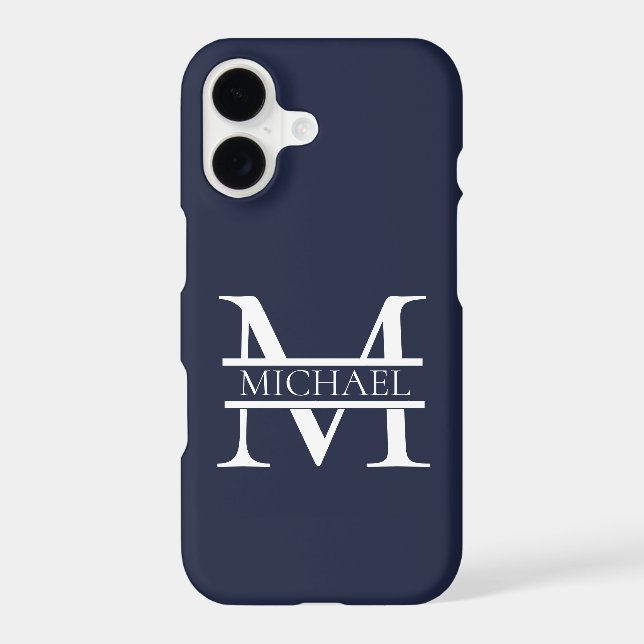 Personalised Elegant Navy Blue Monogram and Name iPhone Case (Back)