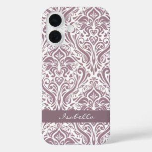 Personalised Elegant Old Lavender Damask Pattern iPhone 16 Case