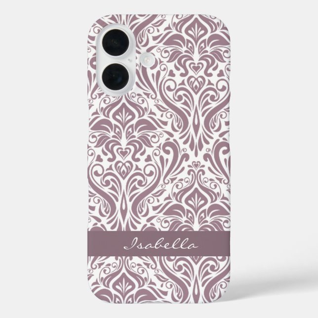Personalised Elegant Old Lavender Damask Pattern Case-Mate iPhone Case (Back)
