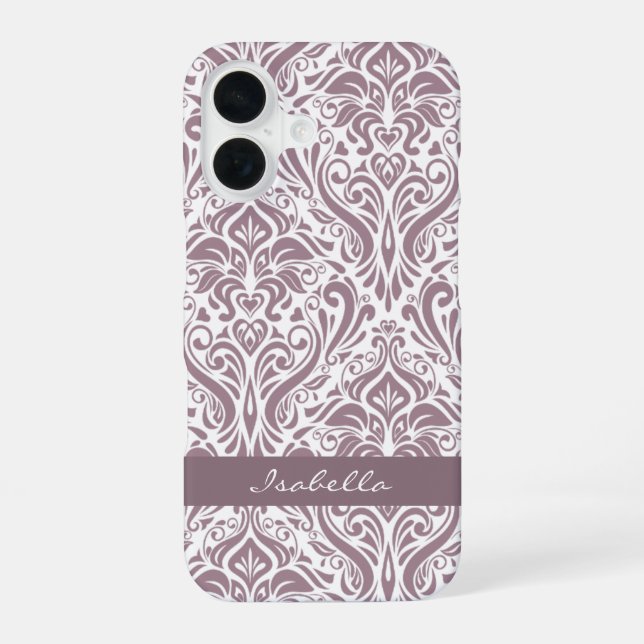 Personalised Elegant Old Lavender Damask Pattern iPhone 16 Case (Back)