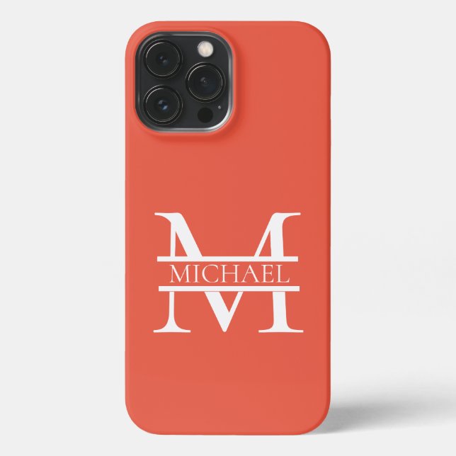 Personalised Elegant Orange Monogram and Name iPhone Case (Back)