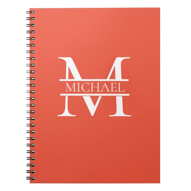Personalised Elegant Orange Monogram and Name Notebook (Front)