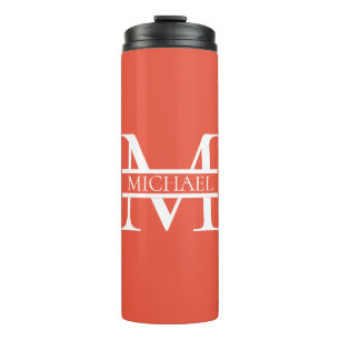 Personalised Elegant Orange Monogram and Name Thermal Tumbler