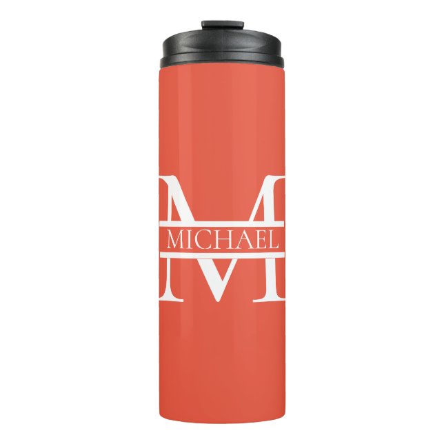 Personalised Elegant Orange Monogram and Name Thermal Tumbler (Front)