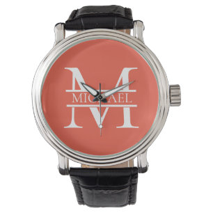 Personalised Elegant Orange Monogram and Name Watch