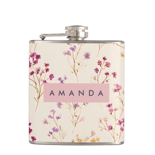 Personalised Elegant Pastel Floral Design Hip Flask (Front)