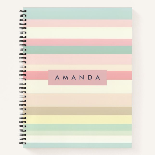 Personalised Elegant Pastel Macaron Stripe Notebook (Front)