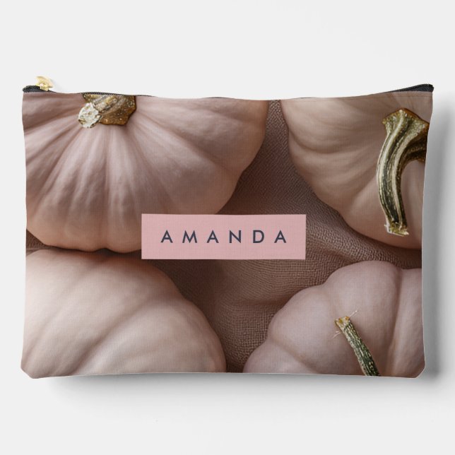Personalised Elegant Pastel Pumpkin with Gold Stem Accessory Pouch (Front)