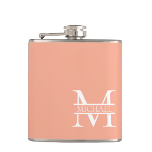 Personalised Elegant Peach Monogram and Name Hip Flask