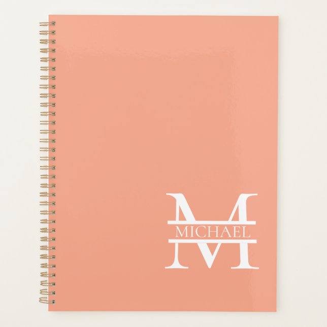 Personalised Elegant Peach Monogram and Name Planner (Front)