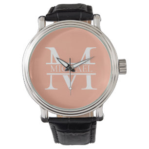Personalised Elegant Peach Monogram and Name Watch
