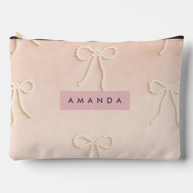 Personalised Elegant Pearl Bow in Soft Blush Accessory Pouch (Front)
