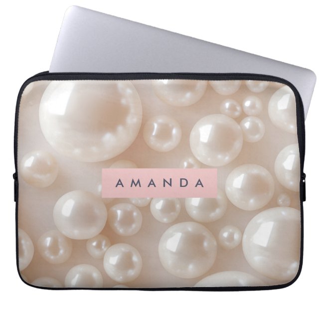 Personalised Elegant Pearl Soft White Luxury Laptop Sleeve (Front)