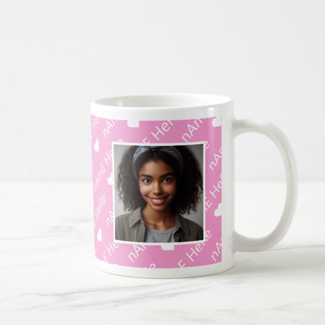 Personalised Elegant Photo Newspaper Style Pink  Coffee Mug (Right)