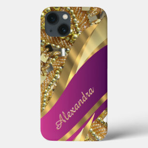 Personalised elegant pink and gold bling iPhone 13 case
