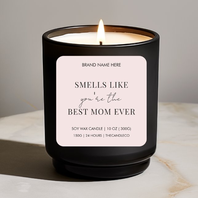 Personalised Elegant Pink Best Mum Ever Candle Square Sticker (Creator Uploaded)