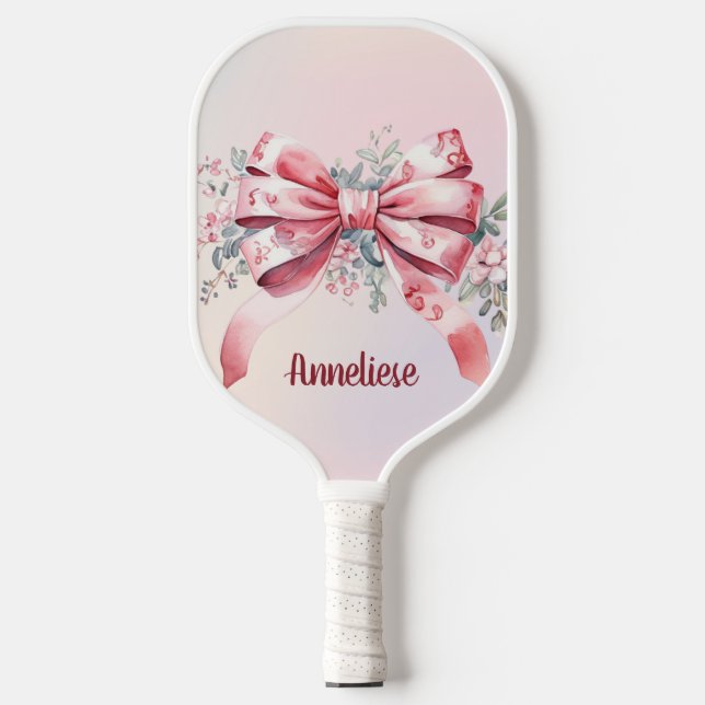 Personalised Elegant Pink Bow chinoiserie Pickleball Paddle (Front)