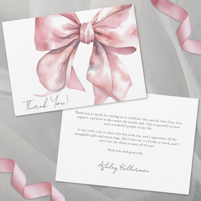 Personalised Elegant Pink Bow Thank You Card (Personalized Elegant Pink Bow Thank You )