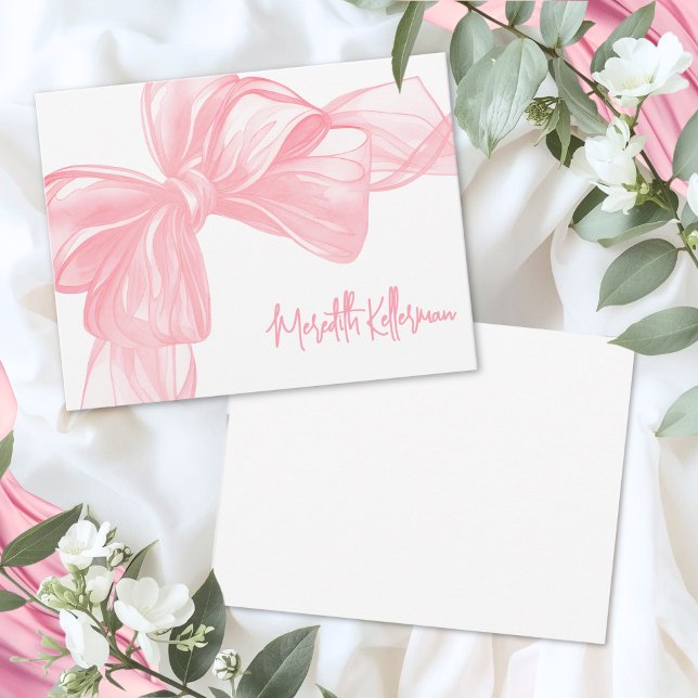 Personalised Elegant Pink Bow Thank You Note Card (Personalized Elegant Pink Bow Thank You Note Card )