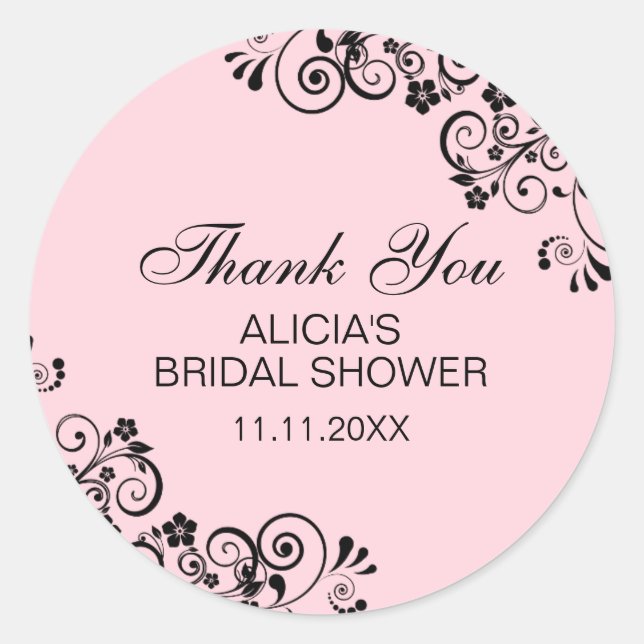 Personalised Elegant Pink Bridal Shower Thank You Classic Round Sticker (Front)
