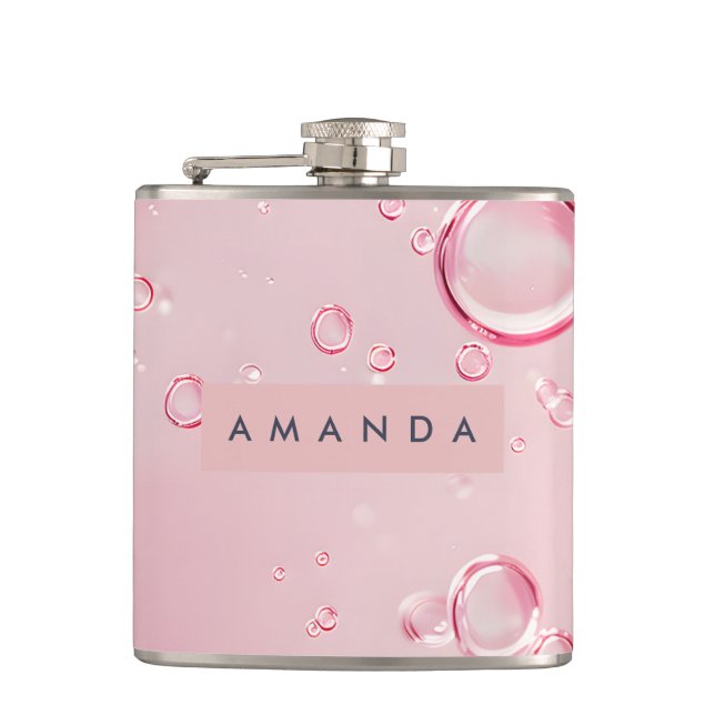 Personalised Elegant Pink Bubble Aesthetic Hip Flask (Front)