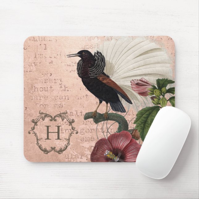 Personalised Elegant Pink Floral Monogram Mouse Pad (With Mouse)