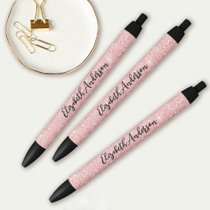 Personalised Elegant Pink Glitter Black Ink Pen