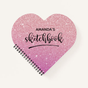 Personalised Elegant Pink Glitter Sketchbook Note Notebook