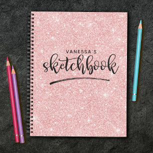 Personalised Elegant Pink Glitter Sketchbook Notebook