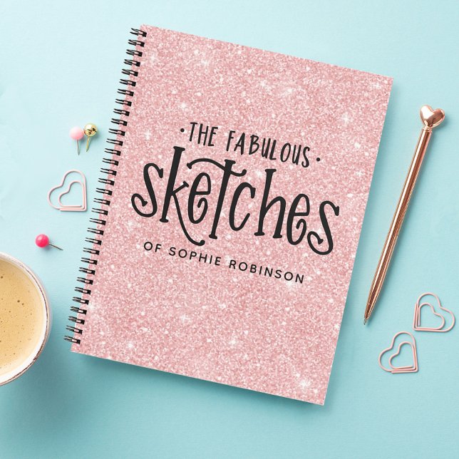 Personalised Elegant Pink Glitter Sketchbook Notebook (Creator Uploaded)