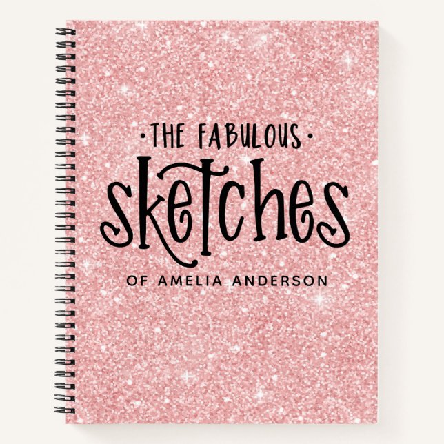 Personalised Elegant Pink Glitter Sketchbook Notebook (Front)