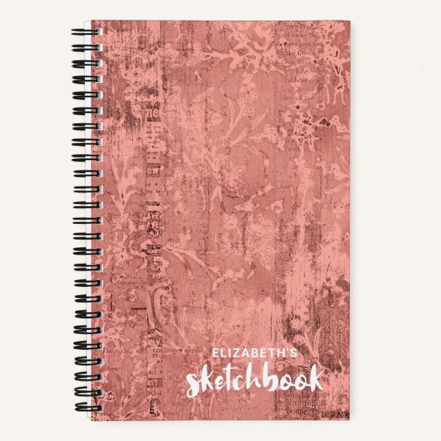 Personalised Elegant Pink Sketchbook Your Name Notebook (Front)