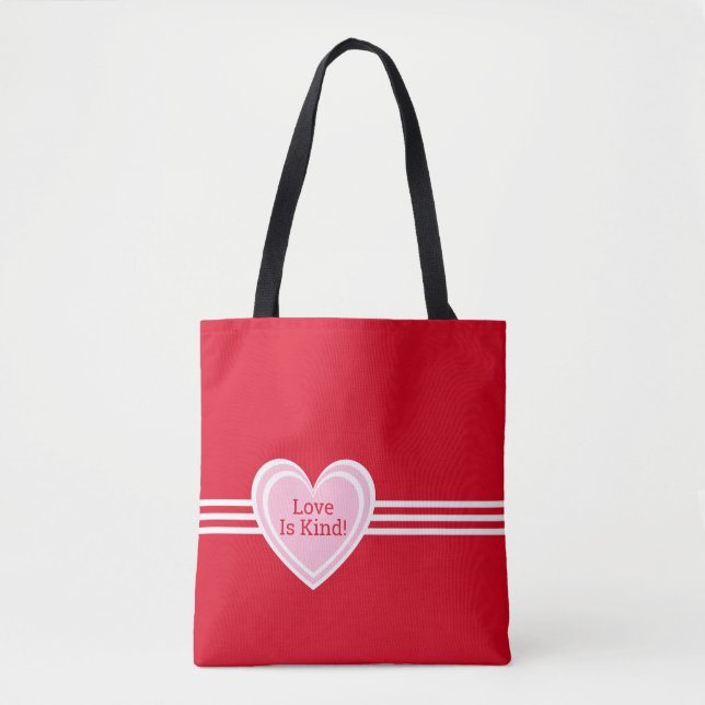 Personalised Elegant Pink White Love Heart Red Tote Bag (Front)