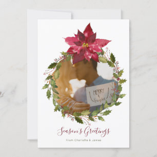 Personalised Elegant Poinsettia Wreath Christmas Holiday Card