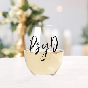 Personalised Elegant PsyD Doctor of Psychology Stemless Wine Glass